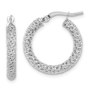 14kt White Gold Italian 3mm Diamond Cut Round Hoop